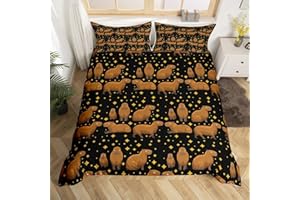 Homewish Jungen Cartoon Capybara Bettwäsche Set 155x220 Kinder Lustige Capybara Tröster Bezug, Nette Tier Bettbezug Sternenhimmel Sterne Bett Set mit 1 Kissenbezug Braun Gelb Schwarz Zimmer Dekor