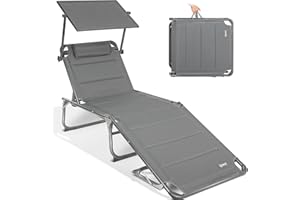 Homecall Chaise longue avec pare-soleil intégré et mousse à séchage rapide, format XXL, 200 x 70 cm (Gris)