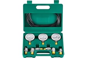 VEVOR Kit de Pression Hydraulique, 250/400/600 Bars, 3 Manomètres, 6 Raccords, 3 Tuyaux, Jauge Hydraulique pour Excavatrice avec Étui de Transport pour Machines de Construction