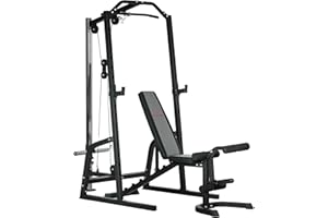 SPORTNOW Smith Machine & Cable Pulley System with Adjustable Weight Bench, Multifunction Home Gym Power Rack with Lat Pull Down System, Barbell Rack for Full Body Training, Black