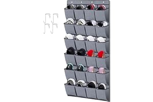 homyfort Organizador De Zapatos de tamaño grande Para Colgar De La Puerta, Zapatero Bolsa de Almacenamiento Armario Colgante, 24 Bolsillos, con 4 Colgador, Gris Lino, X3G12GP2