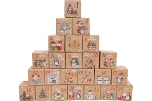 Geoyien Calendario Adviento para Rellenar, Calendario de Adviento Vacio Diy, 24 Cajas, Reutilizable, Regalos Creativos, Decoración de Navidad Caja de Bocadillos de Dulces