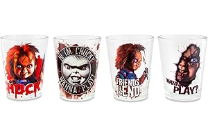 Silver Buffalo Child's Play Chucky - Mini vasos de chupito de whisky de 2 onzas, juego de 4 | Home Bar Drinkware