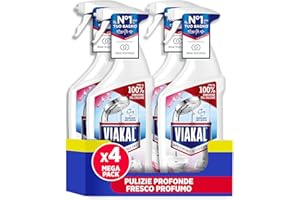 Viakal Spray Anticalcare, Confezione da 4 x 720ml, Fragranza Fresco Profumo, Tecnologia Anti-Goccia, Elimina Fino Al 100% Di Calcare e Residui di Sapone, Con Segnalibro Viakal