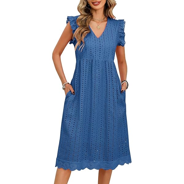 Heekpek Zomerjurk voor dames, casual V-hals, ruches mouw, losse mouwloze jurk, Boho bloemen jurk, zonnejurk, strandjurk, mini korte jurk voor vakantie dagelijks, Blauw, M Heekpek Zomerjurk voor dames, casual V-hals, ruches mouw, losse mouwloze jurk, Boho bloemen jurk, zonnejurk, strandjurk, mini korte jurk voor vakantie dagelijks, Blauw, M