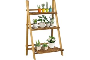 Outsunny Soporte para Plantas de Madera de 3 Niveles Estantería para Plantas Plegable Soporte para Macetas para Interior y Exterior Terraza Jardín Balcón 60x37x93 cm Natural