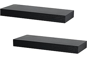 PHOENANCEE Rustic Thick Wood Shelves Board, Wooden Hollow Floating Shelves Wall Mounted for Living Room, Bathroom, Decorative Home, Set of 2, Rustic Black, 40X17X4.5cm