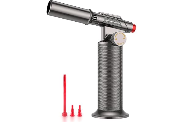 Sondiko Chalumeau, Torche à Souder en Métal Rechargeable, Chalumeau de Cuisine pour la Cuisson, Flamme Réglable et Coupe-Vent à Flamme Continue pour Soudure, Artisanat (Butane Non Inclus)