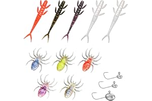 TABKSOLA Set di Artificiali Gomma,Set di Esche per Pesci Predatori,5 Esche a Ragno da 1,3g, 4 Esche Morbide Biforcute da 1,3g, con 3 Ami Piombati.