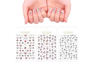 simyron 3 Sheets Nail Stickers - Decals Self Adhesive Nail Art Designs, 3D Nail Art Stickers DIY Nail Accessories Nail Decoration for Kids Girl