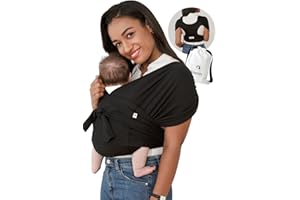 Konny Baby Carrier Elastech Carrier Wrap, Easy to Wear Baby Wrap Carrier, Perfect Essentials Cloths for Newborn Babies up to 44 lbs, (Black, M)
