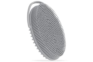 FREATECH Spazzola Scrub Corpo in Silicone con Manico Anello - Spazzola Bagno Doccia Esfoliante a 2 Lati per Pulizia Profonda e Massaggio, Facile da Tenere e Appendere, Più Igienico e Duraturo, Grigio