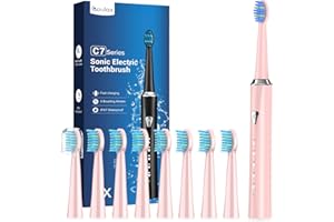 COULAX PRO Cepillos de Dientes Electricos Sónico Adultos para Encías Sensibles - Cepillo Electrico Sónico con 8 Cabezales, 5 Modos, IPX7, Una Carga por 120 Días de Uso, Cepillo de Dientes Rosa Perla