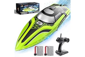 DEERC Bateau télécommandé RC pour piscines et lacs, bateau de course auto-ramissant avec batterie rechargeable pour enfants et adultes, 2,4 GHz en plein air radio-piloté avec alarme de batterie faible