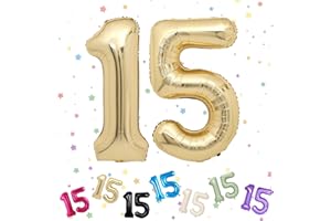 VUCDXOP Light Gold 15 Number Balloons, 3-Pack, Helium Foil 40" Balloons, Number 15, 15th & 51st Birthday, Anniversary Party Decorations
