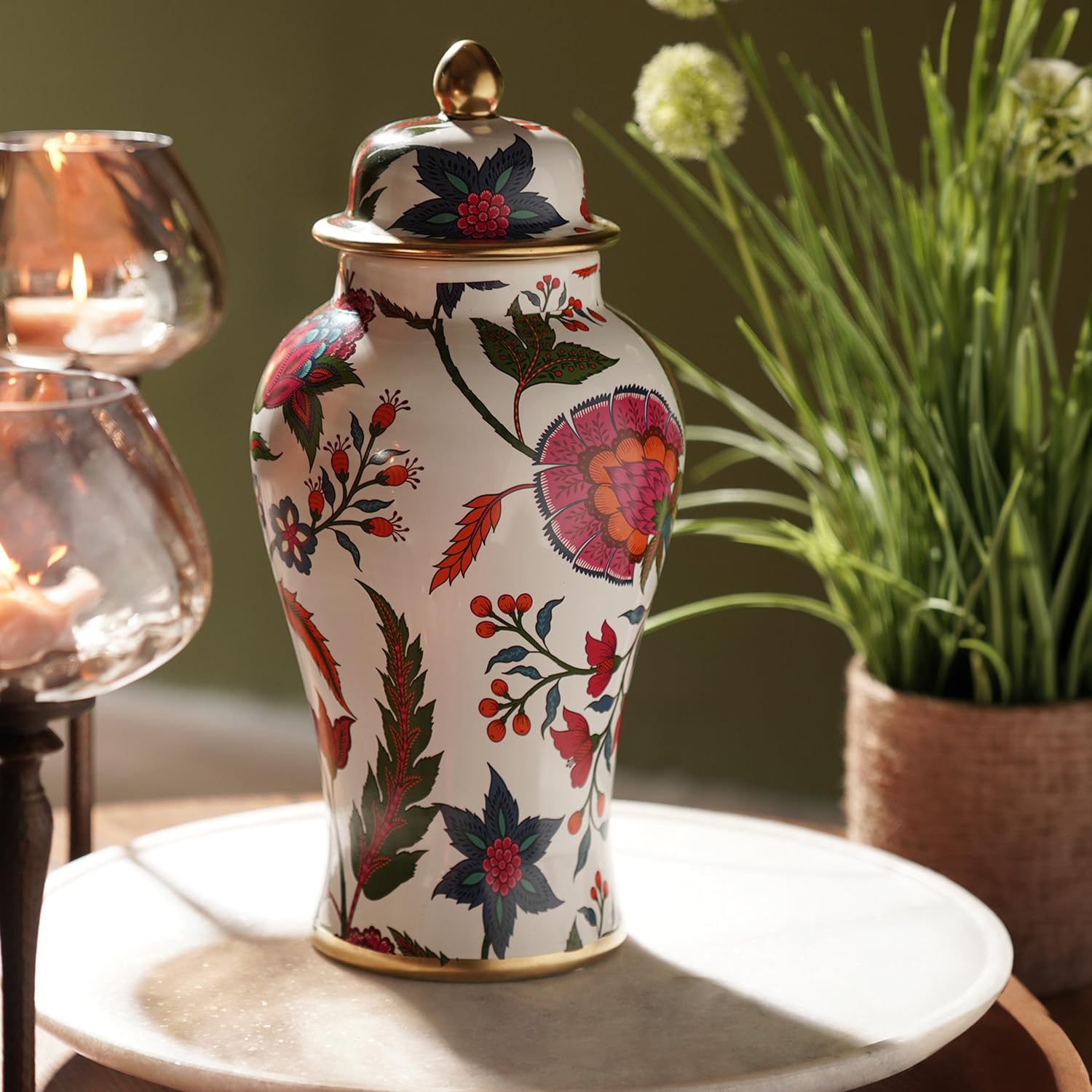 Elegant Review of Pure Home + Living White Floral Print Ceramic Urn Small