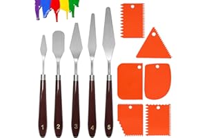 AXVOOMA Palette Knife, 11Pcs Painting Knife Set 5 Stainless Steel Painting Knives with 6 Plastic Scraper Steel Painting Knives Oil Painting Mixing Scraper for Bakery Art Craft Painting