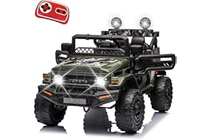 LIUFASHI Toyota 12V Niños Coche Eléctrico en Camión Coche con 2.4G Control Remoto,2 Plazas Vehículos Eléctricos de Juguete, Suspensión, Doble Puertas Abiertas, Música, USB, Mp3, Niños Niñas-Verde