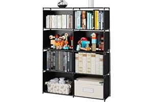 MOYIPIN 8-Cube Storage Shelves, Portable Bookshelf, Closet for Family Study, Organiser Rack, Cabinet in Living Room, Easy to Assemble Black