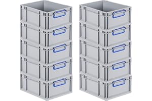 PROREGAL SuperSparSet 10x Eurobox NextGen Color | HxBxT 17x30x40cm | 16 Liter | Griffe blau geschlossen | Glatter Boden | Eurobehälter, Transportbox, Transportbehälter, Stapelbehälter