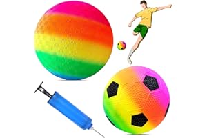 GAROMIA Bouncy Ball 2 Stück Regenbogen Ball Fußball Softball 8,5-Zoll Bouncy Kickball PVC Kinder Spielball Kinderspielball für Drinnen und Draußen Strandball mit Pumpe Regenbogen