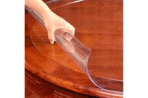 Zlovne Ronde de Nappe en PVC Transparent,Verre Souple Nappe Transparente Étanche,Film de Protection pour Table À Manger D'intérieur,Épaisseur 1mm,60-155 cm de Diamètre (Diameter 115cm/45inch)