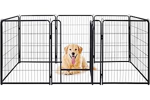 XINZI Wybieg dla psów o wysokości 80 cm, wybieg, kojec dla szczeniaków z drzwiami i kotwą w ziemi, modułowe, metalowe ogrodzenie dla szczeniaków, do użytku na zewnątrz i wewnątrz (8 elementów)