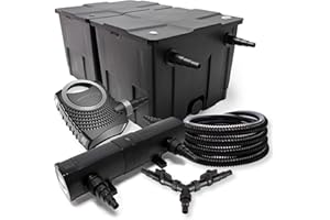 SunSun Kit complet: CBF-350B Filtre de bassin jusqu'à 60000 L Biologique, NEO10000 pompe de filtration 10000l/h 80W, CUV-224 lampe uv UVC Clarificateur avec 24W, 25m Tuyau 25 mm, Y-distributeur
