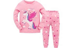 Garsumiss Pijamas para Niña Dos Piezas de Unicornio Manga Larga Invierno Pijama 2-12 Años
