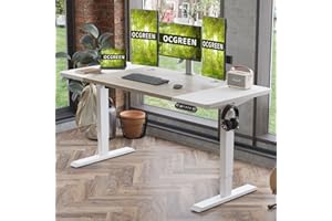 OCGREEN Biurko o regulowanej wysokości Elektryczne biurko Regulowana wysokość z blatem stołowym 2 składane biurko z kontrolą pamięci, deska do łączenia (160x76CM, White)
