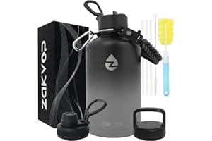ZAKVOP Gourde Isotherme 2l, Bouteille Isotherme avec Pailles et 3 Couvercles, Gourde Inox avec Poignée en Paracorde, Gourde 2l Étanche Sans BPA