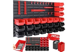 BAKAJI Pannello Da Parete 45pz con Box Contenitori Portautensili e Stand Attrezzi Officina Porta Utensili Minuteria Da Garage 95 x 54 cm Montaggio a Muro