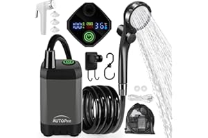 AUTOPkio Ducha Portatil Camping, Duchas al Aire Libre Acampada con Mejorada Bomba Batería 6000mAh Recargable, Pantalla Digital Inteligent para Senderismo, Baño, Lavado Autos