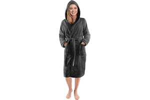NY Threads Morgenmantel Damen mit Kapuze Fleece Plüsch Weich Bademantel Nachtwäsche Hausmantel