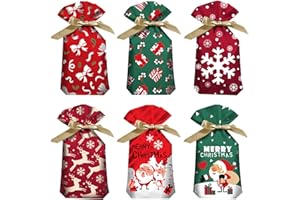 sfesnid 48 pz Sacchetti Regalo di Natale, Renna Rossa Natalizia Regalo Confezione con Coulisse Caramelle Sacchetti Confetti Alimentari Borsa di Regalo Sacchetto Bustine Biscotto 23 x 15 cm