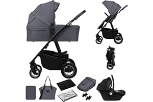 LIONELO AMBER PLUS 3 en 1 Carrito de bebe Multifuncional de 0 a 4 años hasta 22 kg con Capazo XL, Silla de coche hasta 13 kg, Respaldo Ajustable, Ruedas Grandes Todoterreno 360o Capota XXL