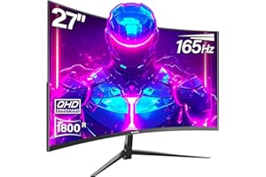 Gawfolk Monitor 27 Pollici 2k Curved Gaming Monitor 165hz, 2560x1440 (QHD), Schermo 1800r Monitor Pc Display Per Computer Monitor, Tecnologia Freesync & Eye-Care, Supporto Hdmi, Dp