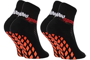 Rainbow Socks - Niñas Niños Calcetines Antideslizantes de Deporte - 2 Pares - Negro - Talla 24-29