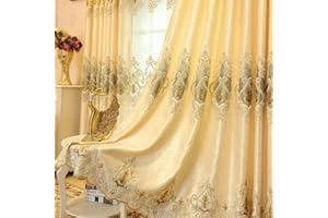 Amidoudou 2er-Set Luxus Vorhänge Europäische Gold Vorhänge Fenster Vorhänges Für Wohnzimmer (Stoffvorhänge,230x140cm)
