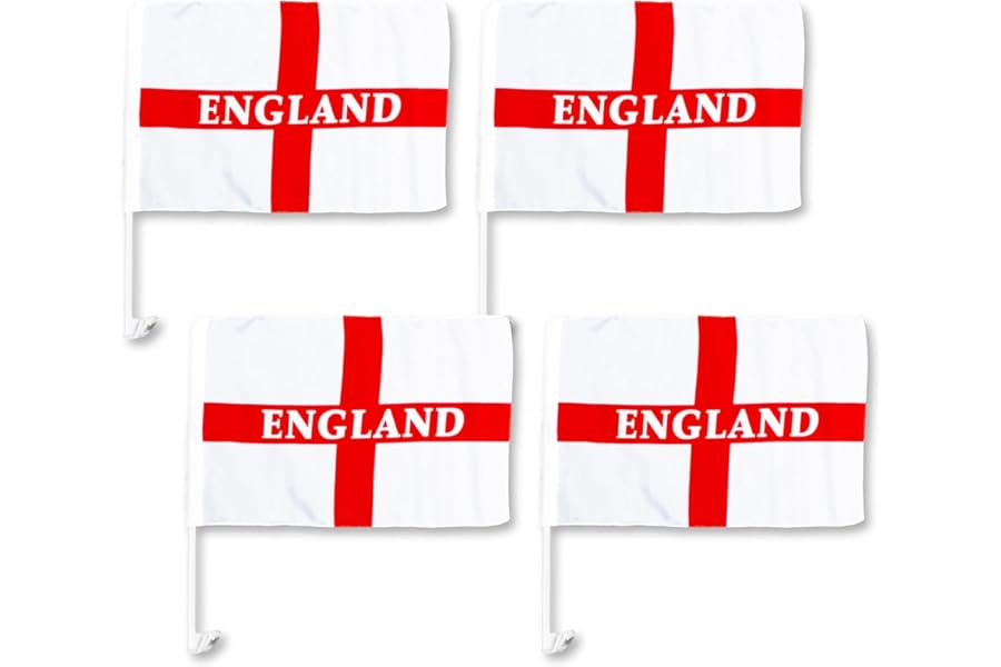 England Car Flag 4PCS 40x26cm – Large World Cup Euro's St George's Cross UK Flags with 40cm Pole, British English Supporters Fans Decoration Car Accessories, Football Matches National Celebrations