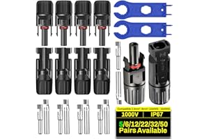 COCOSY 5 pares de conectores solares con 1 par de llaves, conectores MC4 de cable para paneles solares, conectores macho y hembra para fotovoltaicos PV DIY cable, negro conectores fotovoltaicos