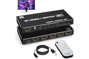 ARLEEDYN 8K HDMI 2.1 Switch Splitter 4K 120Hz HDMI Umschalter 5 In 1 Out - 5 Port HDMI Switcher Schalter Auto HDMI Selector 8K 60Hz mit IR Fernbedienung