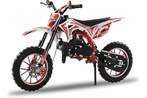 blodfune Gasoline Mini Motorbike, 49cc 2-stroke Gas Power Dirt Bikes for Kids, Hydraulic Shock Absorption Off Road Motocross Bike with Front Rear Disc Brakes, Racing Max Speed 40km/h (red)