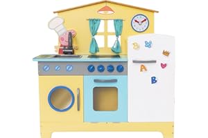 HTI Peppa Pig - Cocina familiar de madera | Incluye nevera, vitrocerámica, horno, fregadero y lavadora, apto para niños de 3 años