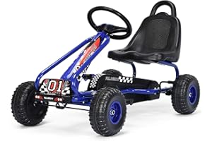RELAX4LIFE Kart à Pédales pour Enfants avec Siège Réglable et Freins à Main, Avant et Arrière, Vélo d’Enfant 4 Roues Charge 30 kg Idéal Cadeau pour Enfants 3+ Ans (Style 3, Bleu)