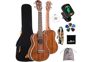 Winzz Ukulélé Concert Meilleure Sélection Wood KOA Ukulélé Trousse d'ukulélé de 23 pouces pour Débutant ou Professionnel avec Accessoires Optionnels - Mat Naturel