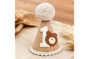 HSC 1st Birthday Decorations for Boys Girls, 1st Birthday Hat, Teddy Bear Party Hats, Soft Felt Hat with Pom Pom, Cute Number 1 and Bear Design, Perfect Party Decorations for Baby Shower Photo Prop