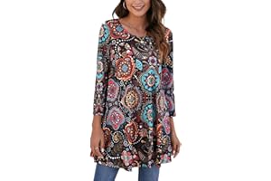 Enmain Femme Tunique à 3/4 Manches Longues Chemise Imprimée à Motifs Floraux Paisley pour Les Femmes Casual élégant Chic T-Shirt Blouses