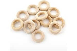 Perlin - Lot de 40 Anneaux en Bois Rond, Diamètre : 15 mm, Pour Rideaux, Anneaux de Rideaux, Bois Lisse Non Fini, H160