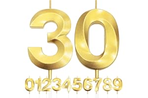 MAKOTO NOBU 30th Candela di Compleanno Glitterata Oro, 3D Design Candele Numero, Decorazioni Cake Topper, Candela per Torta per Festa di Compleanno, Anniversario di Matrimonio, Baby Shower, Decorazione di Festa